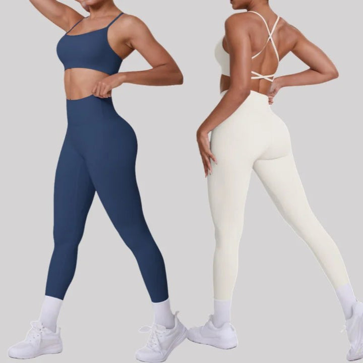 Women's Seamless Yoga Set Cross Back Sports Bra & High Waist Booty Lifting Yoga Leggings Gym Running Fitness Workout Outfit - Level Up Fitness Shop