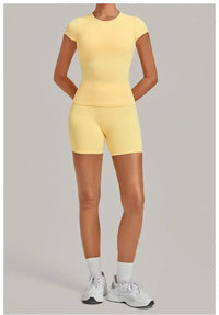 Women's Seamless Yoga Sets Sports Fitness Workout Hip-lifting High Waist Shorts Backless Short-sleeve Vest Suit Gym Training Set - Level Up Fitness Shop