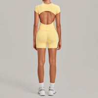 Women's Seamless Yoga Sets Sports Fitness Workout Hip-lifting High Waist Shorts Backless Short-sleeve Vest Suit Gym Training Set - Level Up Fitness Shop