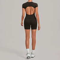 Women's Seamless Yoga Sets Sports Fitness Workout Hip-lifting High Waist Shorts Backless Short-sleeve Vest Suit Gym Training Set - Level Up Fitness Shop