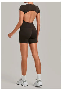 Women's Seamless Yoga Sets Sports Fitness Workout Hip-lifting High Waist Shorts Backless Short-sleeve Vest Suit Gym Training Set - Level Up Fitness Shop