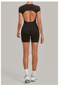 Women's Seamless Yoga Sets Sports Fitness Workout Hip-lifting High Waist Shorts Backless Short-sleeve Vest Suit Gym Training Set - Level Up Fitness Shop
