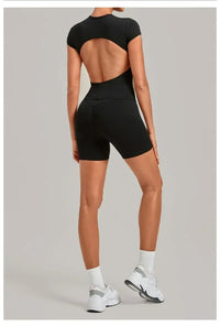 Women's Seamless Yoga Sets Sports Fitness Workout Hip-lifting High Waist Shorts Backless Short-sleeve Vest Suit Gym Training Set - Level Up Fitness Shop