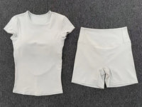 Women's Seamless Yoga Sets Sports Fitness Workout Hip-lifting High Waist Shorts Backless Short-sleeve Vest Suit Gym Training Set - Level Up Fitness Shop