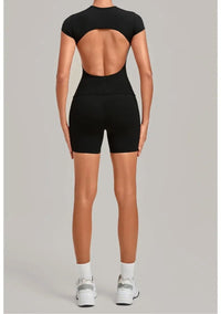 Women's Seamless Yoga Sets Sports Fitness Workout Hip-lifting High Waist Shorts Backless Short-sleeve Vest Suit Gym Training Set - Level Up Fitness Shop
