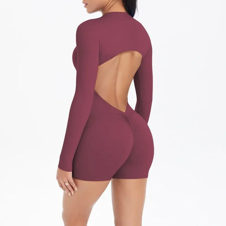Women's Yoga Jumpsuits Sports Fitness Backless Half Zipper Peach Hip-Lifting Naked Feel Gym Running Workout One-Piece Bodysuits - Level Up Fitness Shop