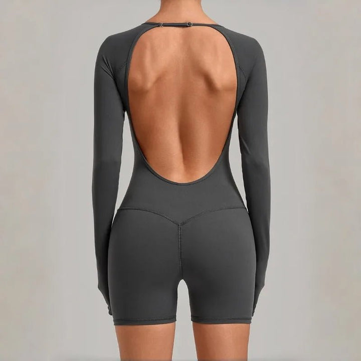 Women's Yoga Jumpsuits Sports Fitness Hip-lifting Long-sleeved Backless Running Training Workout Gym Shorts One-piece Bodysuits - Level Up Fitness Shop